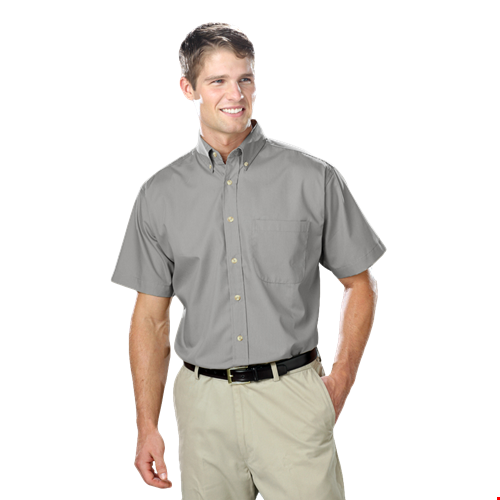 MENS SHORT SLEEVE EASY CARE POPLIN  -  GREY 10 EXTRA LARGE SOLID