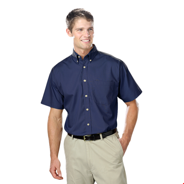 MENS SHORT SLEEVE EASY CARE POPLIN  -  NAVY 10 EXTRA LARGE SOLID