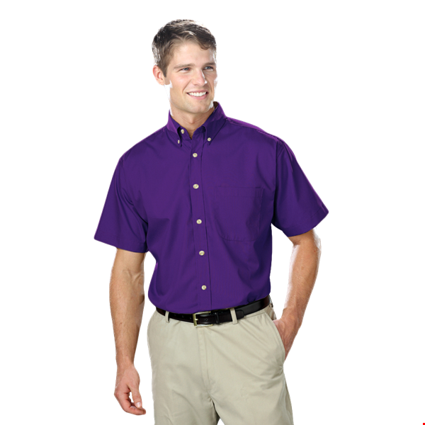 MENS SHORT SLEEVE EASY CARE POPLIN  -  PURPLE 10 EXTRA LARGE SOLID