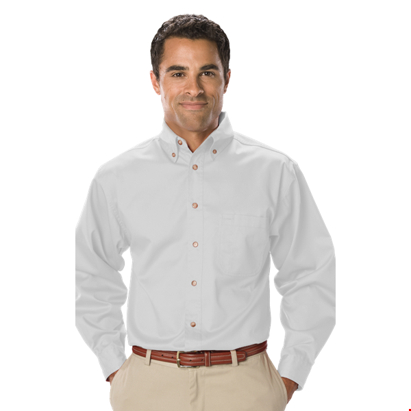 MENS LONG SLEEVE TEFLON TWILL  -  WHITE 2 EXTRA LARGE SOLID