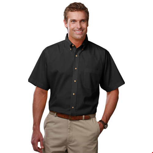 MENS SHORT SLEEVE TEFLON TWILL  -  BLACK 2 EXTRA LARGE SOLID