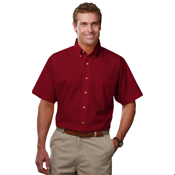 MENS SHORT SLEEVE TEFLON TWILL  -  BURGUNDY 2 EXTRA LARGE SOLID