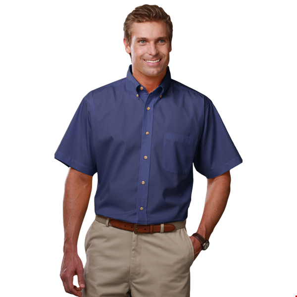 MENS SHORT SLEEVE TEFLON TWILL  -  NAVY 2 EXTRA LARGE SOLID