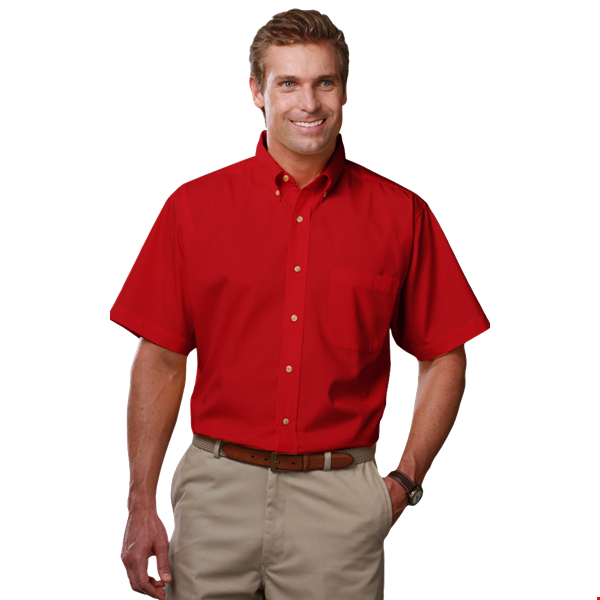 MENS SHORT SLEEVE TEFLON TWILL  -  RED 2 EXTRA LARGE SOLID