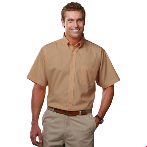 MENS SHORT SLEEVE TEFLON TWILL  -  TAN 2 EXTRA LARGE SOLID