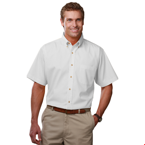 MENS SHORT SLEEVE TEFLON TWILL  -  WHITE 2 EXTRA LARGE SOLID