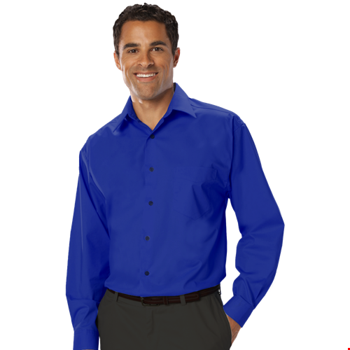 MENS LONG SLEEVE EASY CARE STRETCH POPLIN  -  ROYAL 2 EXTRA LARGE SOLID