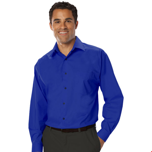 MENS LONG SLEEVE EASY CARE STRETCH POPLIN  -  ROYAL 2 EXTRA LARGE SOLID