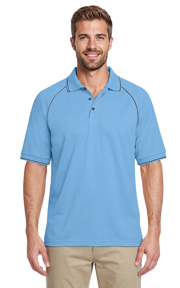 MENS WICKING PIPED POLO  -  LIGHT BLUE 2 EXTRA LARGE SOLID