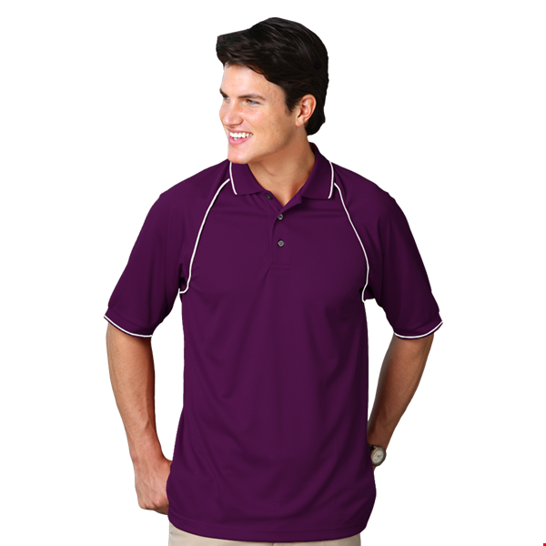 MENS WICKING PIPED POLO  -  PURPLE 2 EXTRA LARGE SOLID