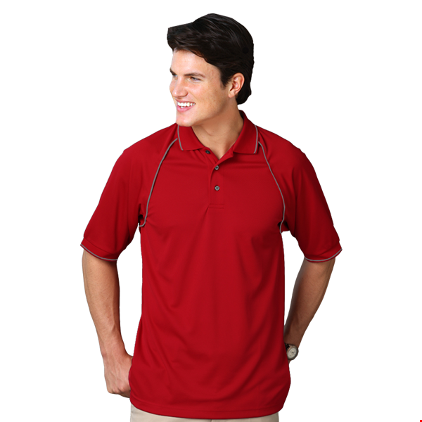 MENS WICKING PIPED POLO  -  RED 2 EXTRA LARGE SOLID