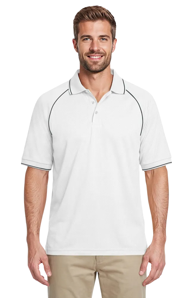 MENS WICKING PIPED POLO  -  WHITE 2 EXTRA LARGE SOLID
