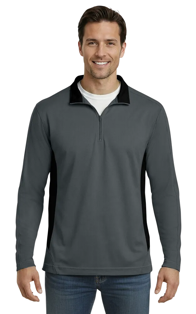 MENS WICKING 1/2 ZIP BLOCKED  -  GRAPHITE 2 EXTRA LARGE TRIM BLACK