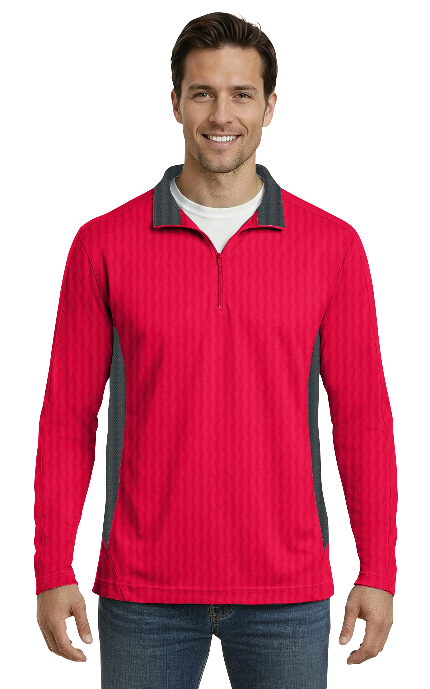 MENS WICKING 1/2 ZIP BLOCKED ### - RED 2 EXTRA LARGE TRIM GRAPHITE