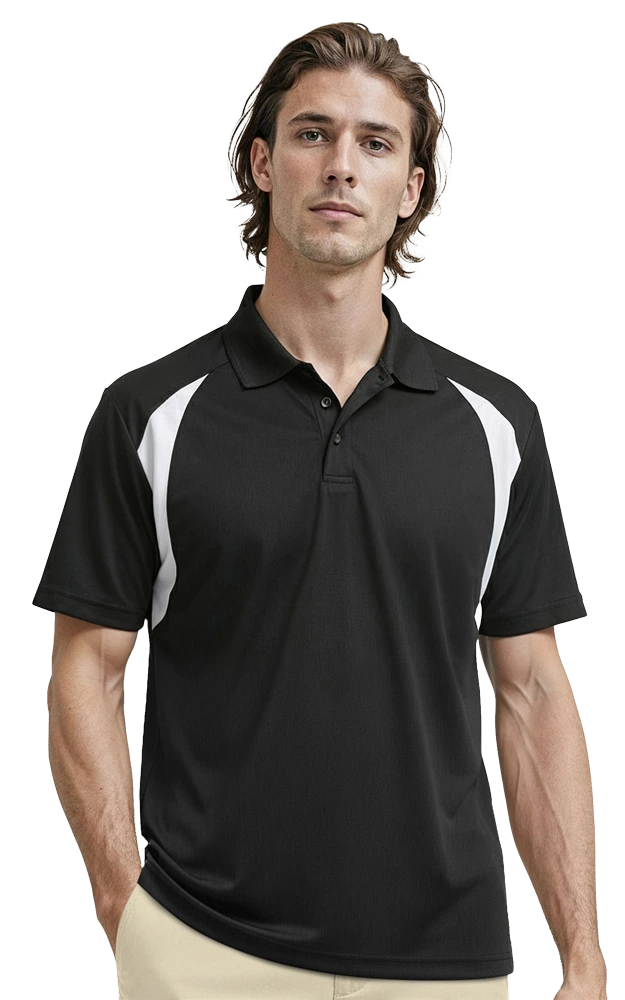 MENS WICKING CONTRAST INSERT  -  BLACK 2 EXTRA LARGE TRIM WHITE