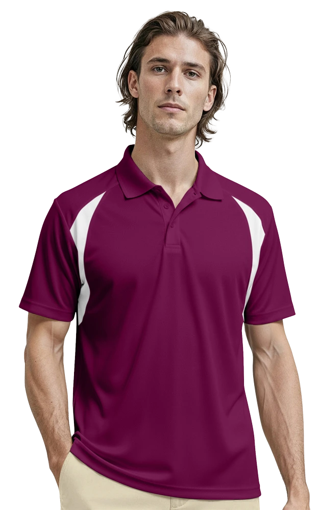MENS WICKING CONTRAST INSERT  -  BURGUNDY 2 EXTRA LARGE TRIM WHITE