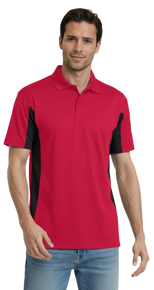MENS COLOR BLOCK WICKING -  RED 2 EXTRA LARGE TRIM BLACK