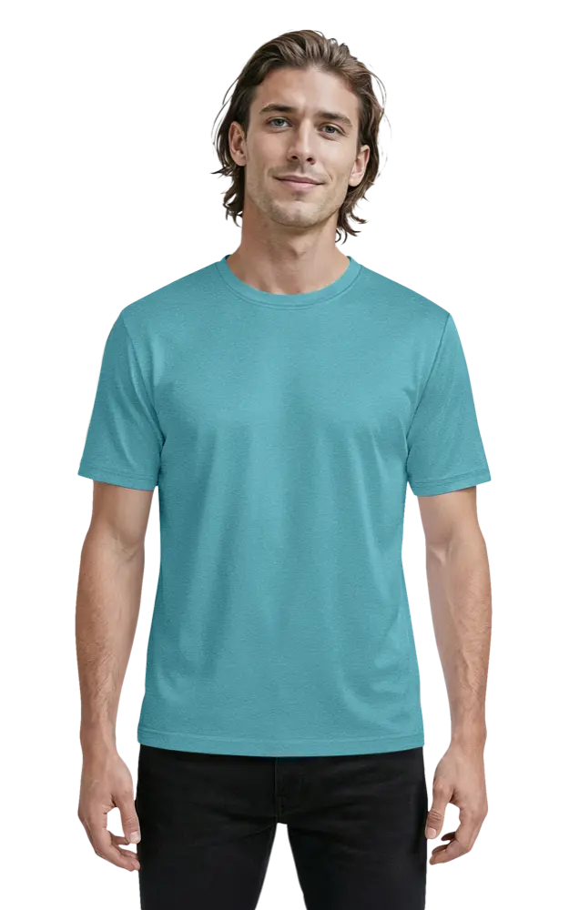 MENS HEATHERED WICKING TEE  -  HEATHER TURQUOISE 2 EXTRA LARGE SOLID
