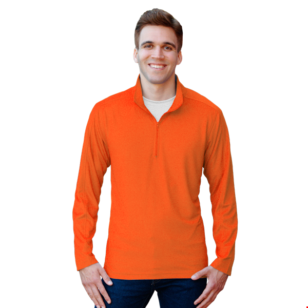 MENS WICKING SOLID 1/4 ZIP LS PULLOVER ###  -  SAFETY ORANGE 2 EXTRA LARGE SOLID