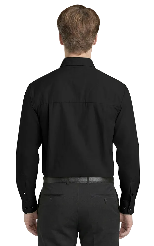 MENS LONG SLEEVE EASY CARE POPLIN WITH MATCHING BUTTONS  -  BLACK 2 EXTRA LARGE SOLID