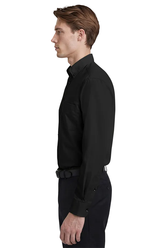 MENS LONG SLEEVE EASY CARE POPLIN WITH MATCHING BUTTONS  -  BLACK 2 EXTRA LARGE SOLID