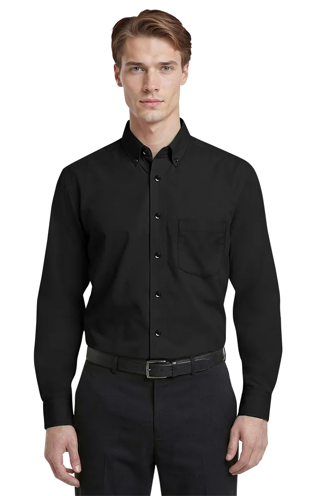 MENS LONG SLEEVE EASY CARE POPLIN WITH MATCHING BUTTONS  -  BLACK 2 EXTRA LARGE SOLID