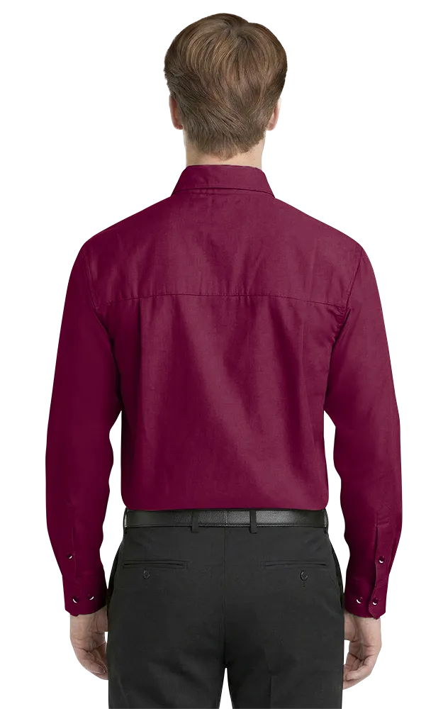 MENS LONG SLEEVE EASY CARE POPLIN WITH MATCHING BUTTONS  -  BURGUNDY 2 EXTRA LARGE SOLID