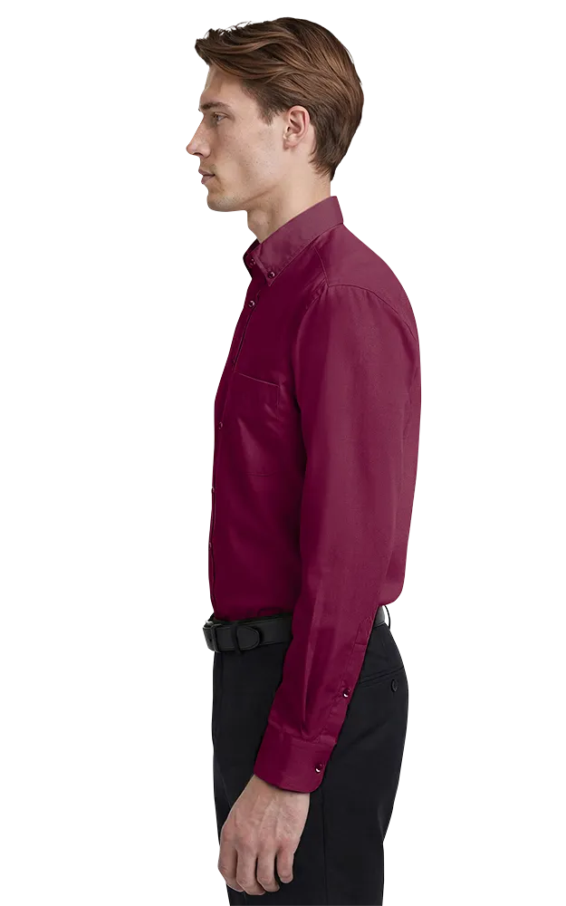 MENS LONG SLEEVE EASY CARE POPLIN WITH MATCHING BUTTONS  -  BURGUNDY 2 EXTRA LARGE SOLID