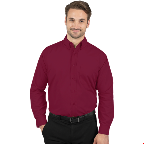 MENS LONG SLEEVE EASY CARE POPLIN WITH MATCHING BUTTONS  -  BURGUNDY 2 EXTRA LARGE SOLID