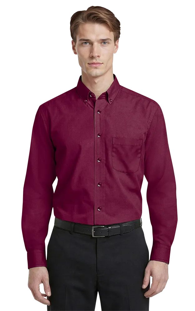MENS LONG SLEEVE EASY CARE POPLIN WITH MATCHING BUTTONS  -  BURGUNDY 2 EXTRA LARGE SOLID