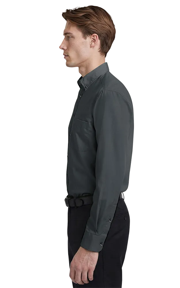 MENS LONG SLEEVE EASY CARE POPLIN WITH MATCHING BUTTONS  -  GRAPHITE 2 EXTRA LARGE SOLID