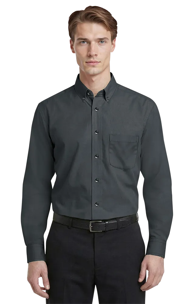 MENS LONG SLEEVE EASY CARE POPLIN WITH MATCHING BUTTONS  -  GRAPHITE 2 EXTRA LARGE SOLID