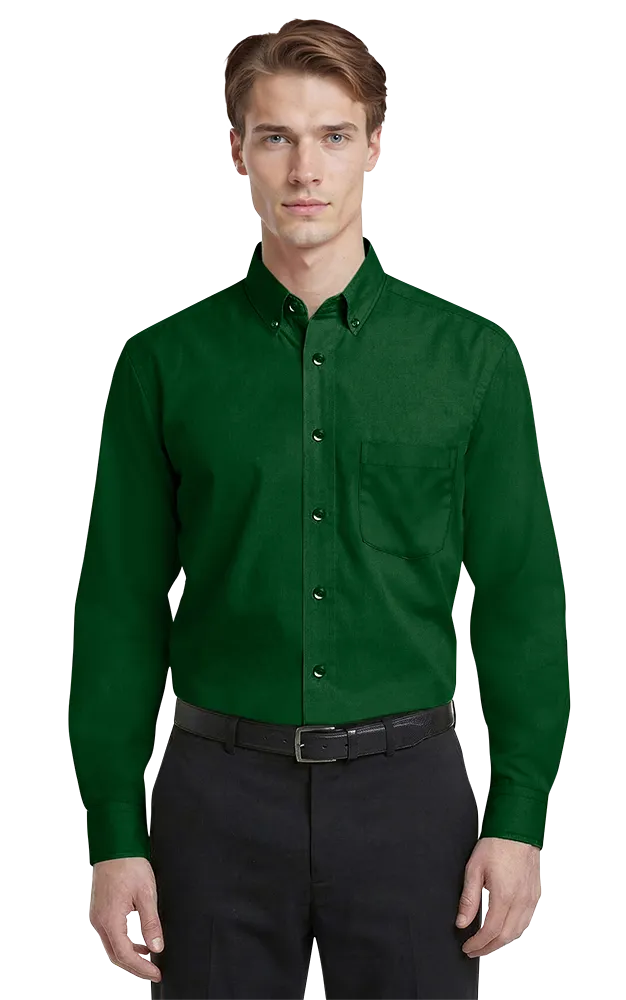 MENS LONG SLEEVE EASY CARE POPLIN WITH MATCHING BUTTONS  -  HUNTER 2 EXTRA LARGE SOLID