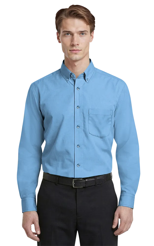 MENS LONG SLEEVE EASY CARE POPLIN WITH MATCHING BUTTONS  -  LIGHT BLUE 2 EXTRA LARGE SOLID