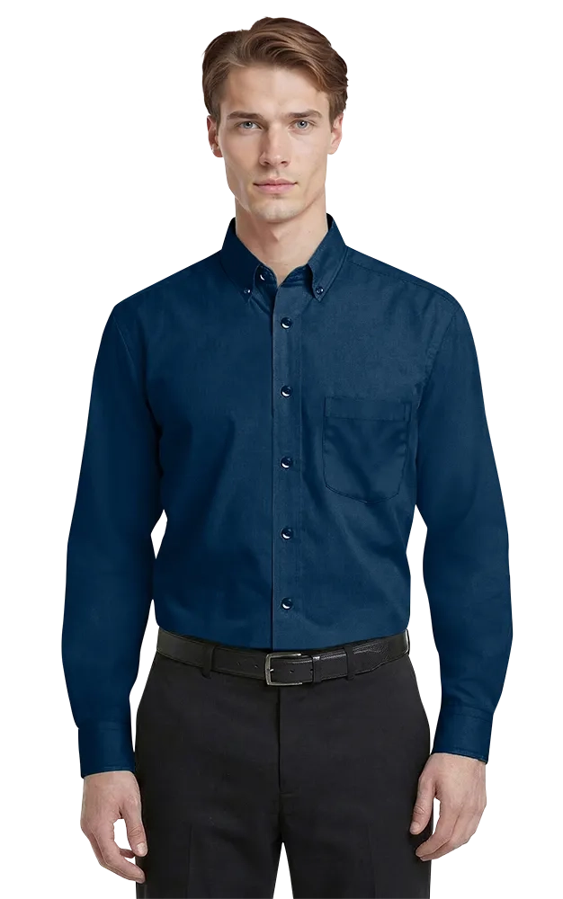 MENS LONG SLEEVE EASY CARE POPLIN WITH MATCHING BUTTONS  -  NAVY 2 EXTRA LARGE SOLID