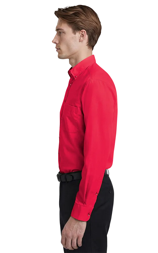 MENS LONG SLEEVE EASY CARE POPLIN WITH MATCHING BUTTONS  -  RED 2 EXTRA LARGE SOLID
