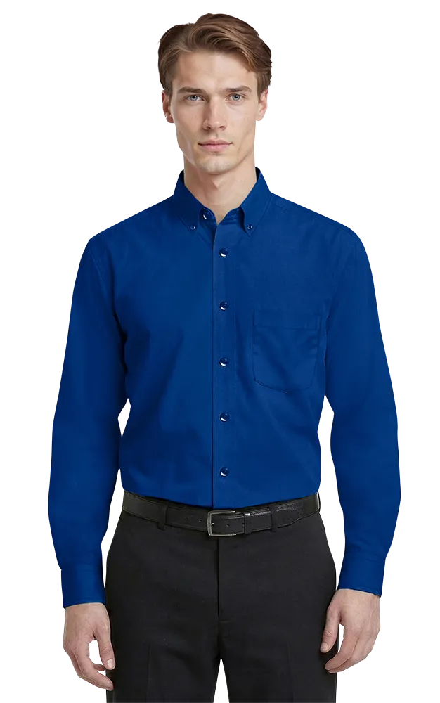MENS LONG SLEEVE EASY CARE POPLIN WITH MATCHING BUTTONS  -  ROYAL 2 EXTRA LARGE SOLID