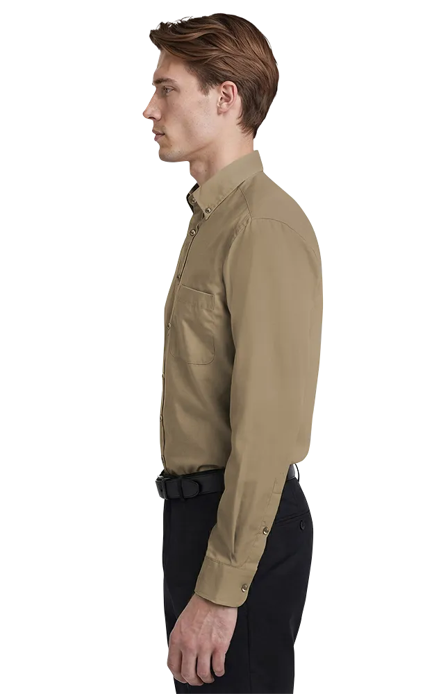 MENS LONG SLEEVE EASY CARE POPLIN WITH MATCHING BUTTONS  -  TAN 2 EXTRA LARGE SOLID