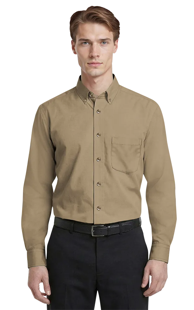 MENS LONG SLEEVE EASY CARE POPLIN WITH MATCHING BUTTONS  -  TAN 2 EXTRA LARGE SOLID