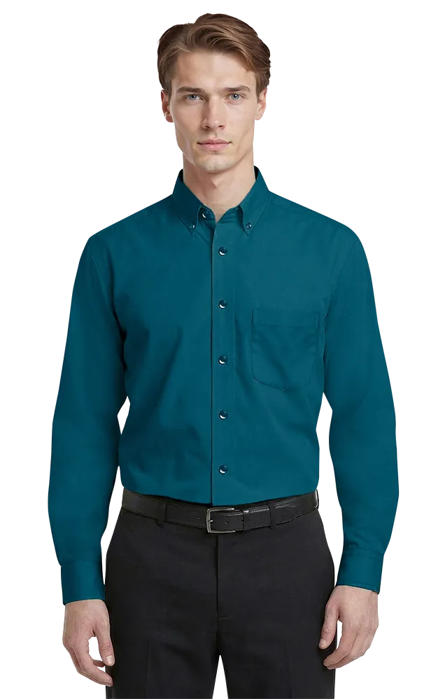 MENS LONG SLEEVE EASY CARE POPLIN WITH MATCHING BUTTONS  -  TEAL 2 EXTRA LARGE SOLID