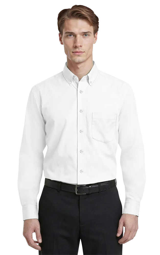 MENS LONG SLEEVE EASY CARE POPLIN WITH MATCHING BUTTONS  -  WHITE 2 EXTRA LARGE SOLID