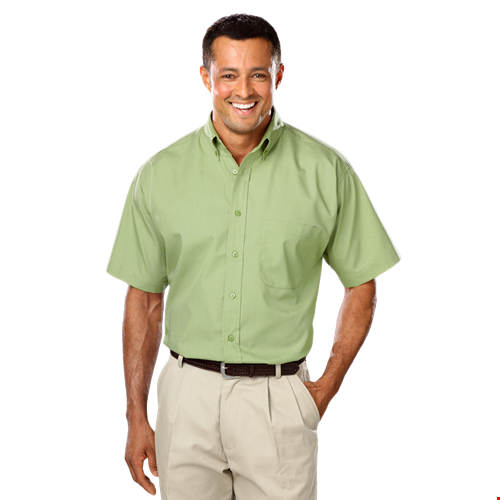 MENS SHORT SLEEVE EASY CARE POPLIN WITH MATCHING BUTTONS  -  CACTUS 2 EXTRA LARGE SOLID