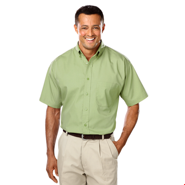 MENS SHORT SLEEVE EASY CARE POPLIN WITH MATCHING BUTTONS  -  CACTUS 2 EXTRA LARGE SOLID