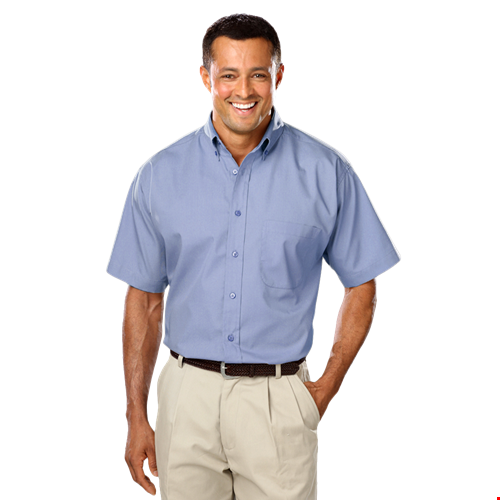 MENS SHORT SLEEVE EASY CARE POPLIN WITH MATCHING BUTTONS  -  LIGHT BLUE 2 EXTRA LARGE SOLID