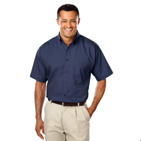 MENS SHORT SLEEVE EASY CARE POPLIN WITH MATCHING BUTTONS  -  NAVY 2 EXTRA LARGE SOLID