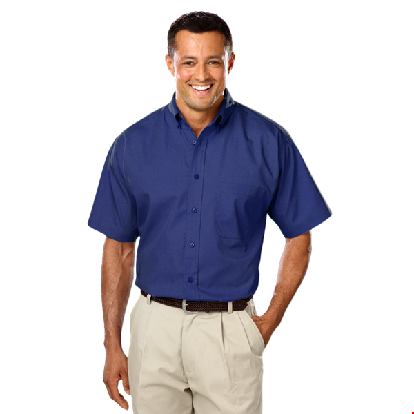 MENS SHORT SLEEVE EASY CARE POPLIN WITH MATCHING BUTTONS  -  ROYAL 2 EXTRA LARGE SOLID