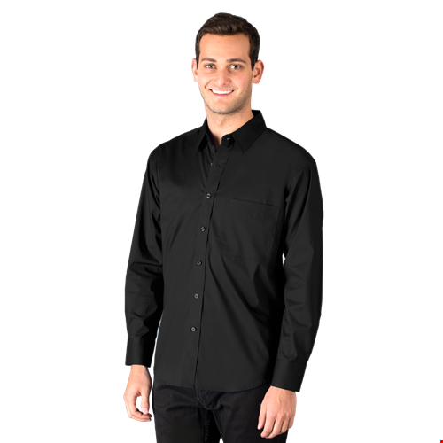 MENS SUPERBLEND POPLIN L/S UNTUCKED SHIRT  -  BLACK 2 EXTRA LARGE SOLID