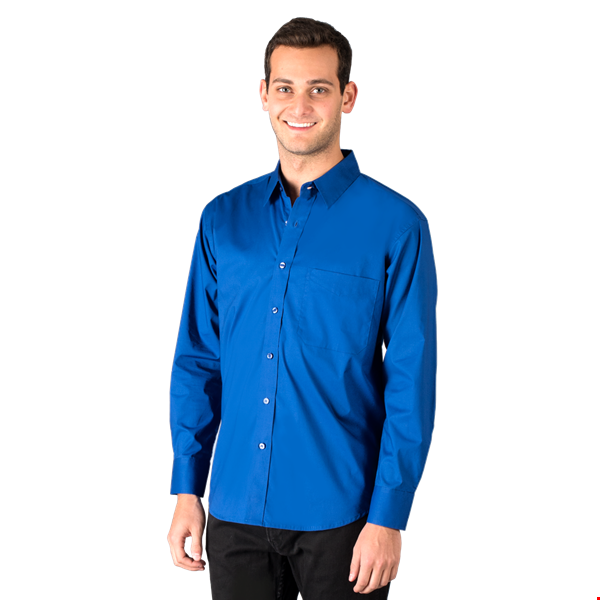 MENS SUPERBLEND POPLIN L/S UNTUCKED SHIRT  -  ROYAL 2 EXTRA LARGE SOLID