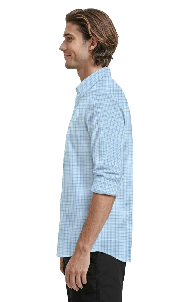 MEN'S L/S UNTUCKED PLAID NO POCKET AQUA 2 EXTRA LARGE SOLID