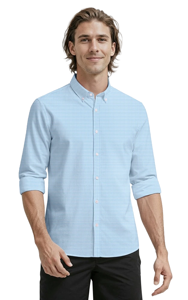 MEN'S L/S UNTUCKED PLAID NO POCKET AQUA 2 EXTRA LARGE SOLID